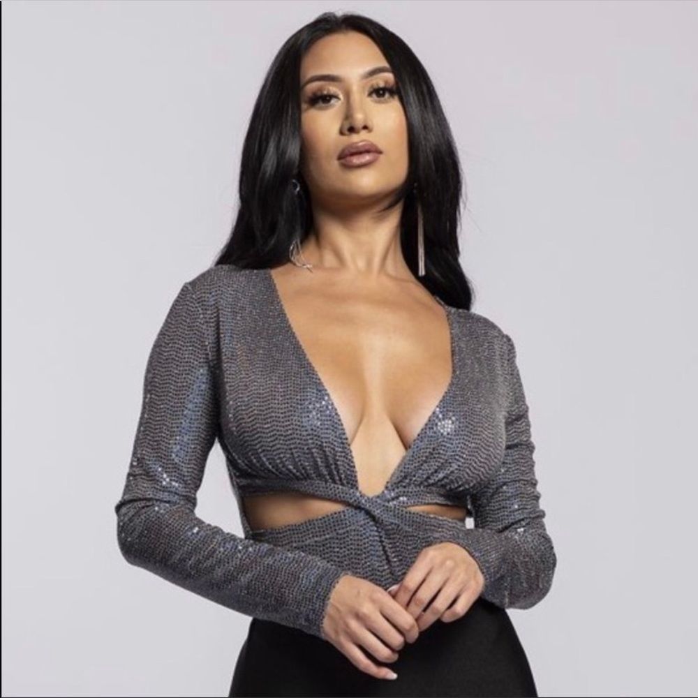 WOW Couture Navy Disco Ball Bodysuit Size Medium